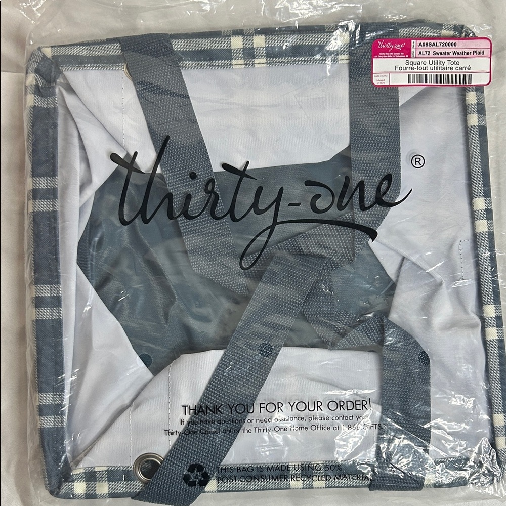 Thirty-One Blue and White Plaid Tote